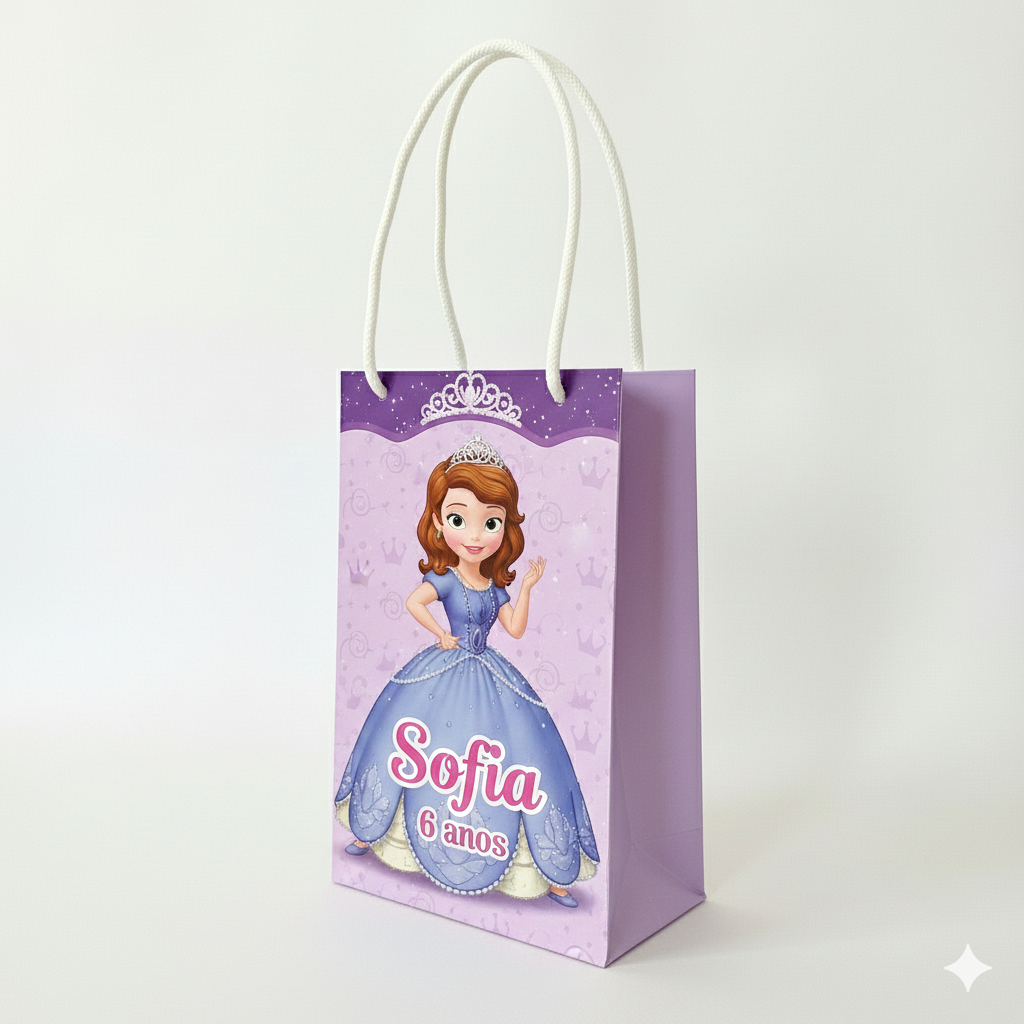 Kit 10 Sacolinhas Personalizadas De Festa Princesa Sofia Nome Idade em Oferta na Shopee