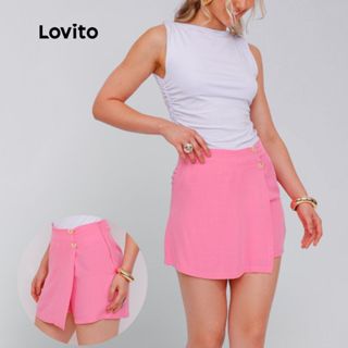 Lovito Shorts Saia Rosa Botoes Curto Basico Moda Casual Liso Feminino LB750BRL780 em Oferta na Shopee