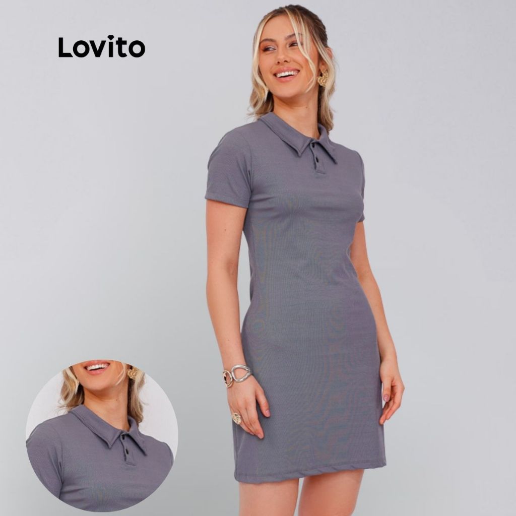 Lovito Vestido Curto Polo Cinza  Manga Curta LB846BRL876 em Oferta na Shopee