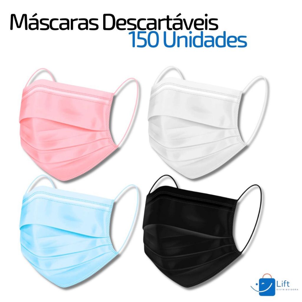 Máscaras Descartáveis até 250 und Tripla Camada Com Clipe Nasal