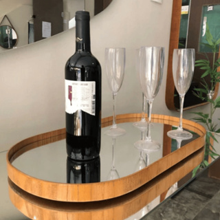 Bandeja de Madeira Orgânica Decorativa Tamanho Médio Com Vidro Oval Prestige 50x30cm em Oferta na Shopee