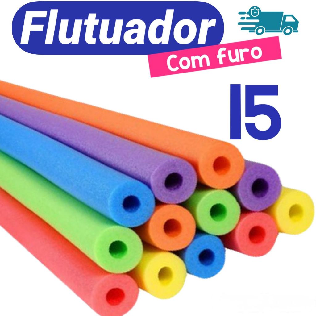 Kit 15 Boias Macarrão Espaguete Flutuador para Piscina e Praia – Cores Sortidas COM FURO