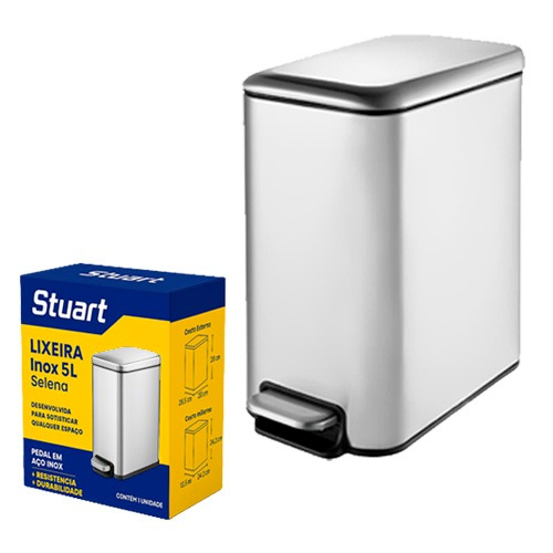 Lixeira Soft Close 5 Litros Lixo Inox C/ Pedal Selena Cesto Removível Slim Banheiro Cozinha - Stuart em Oferta na Shopee