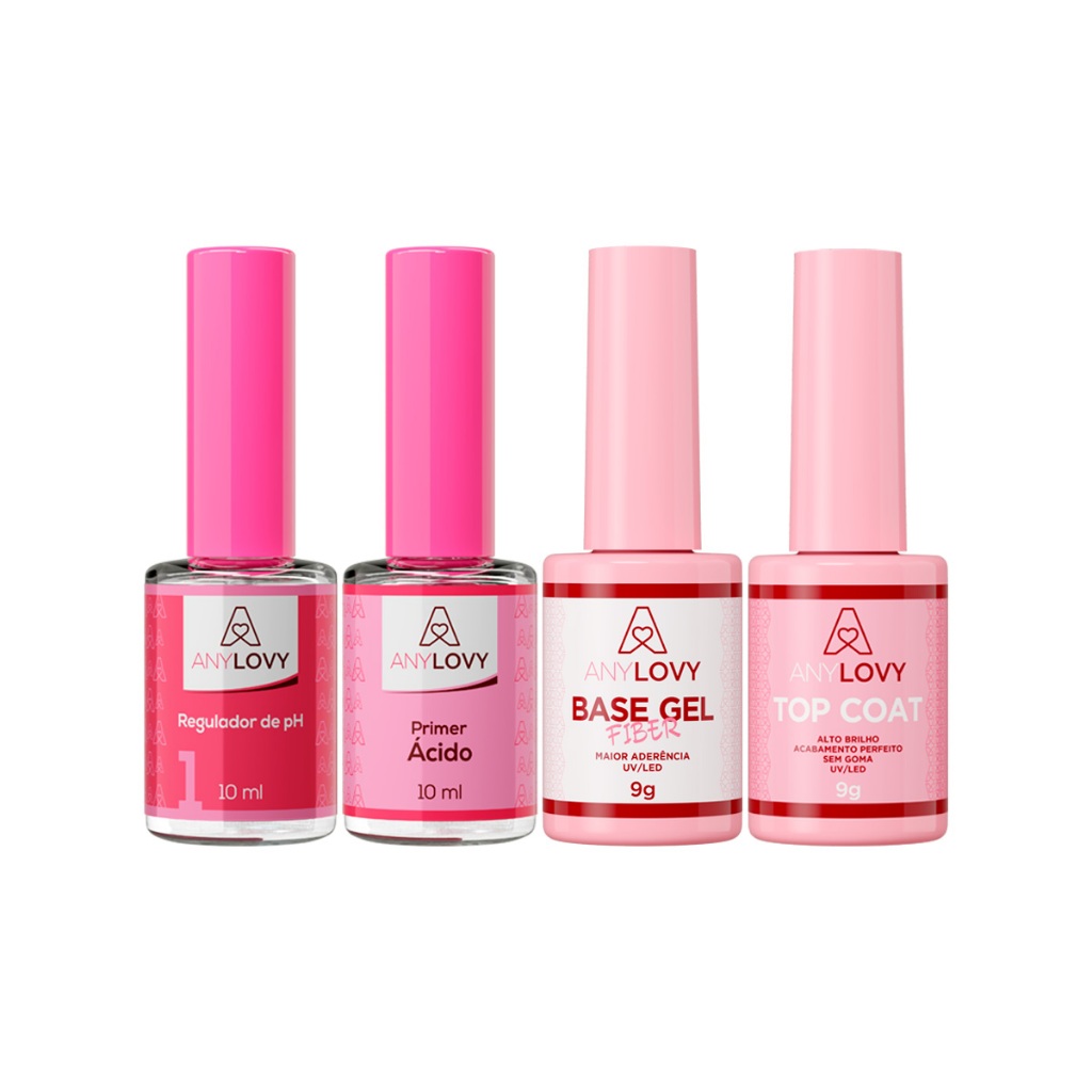 Preparadores Any Lovy Kit Gel Base Fiber Primer Com Ácido Regulador E Finalizador Topcoat