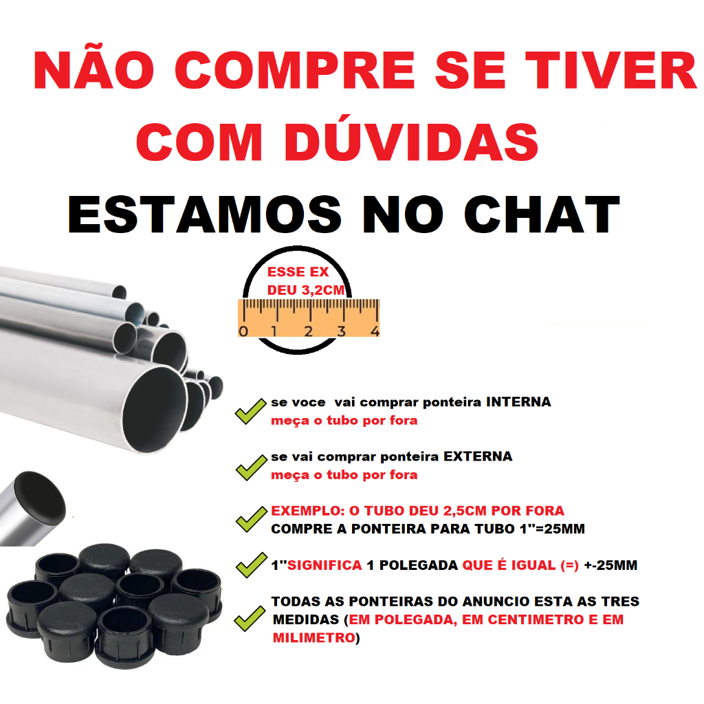 (PASSE PRO LADO) Ponteira interna para tubo redondo de 3/4'' - 7/8'' - 1'' -1 1/4''(32mm) ou 3 polegadas cadeira e mesa em Oferta na Shopee