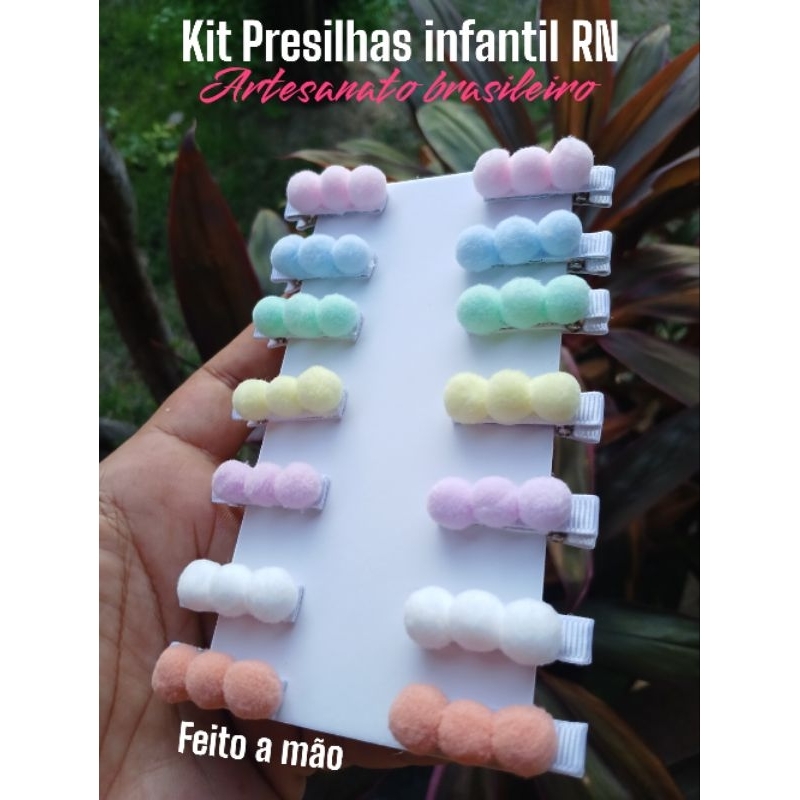 Kit 14 Presilhas Infantil RN Antideslizante - Laço Bebê Menina Pom-Pom Candy 100% Encapado - Não Escorrega  feito a mão em Oferta na Shopee
