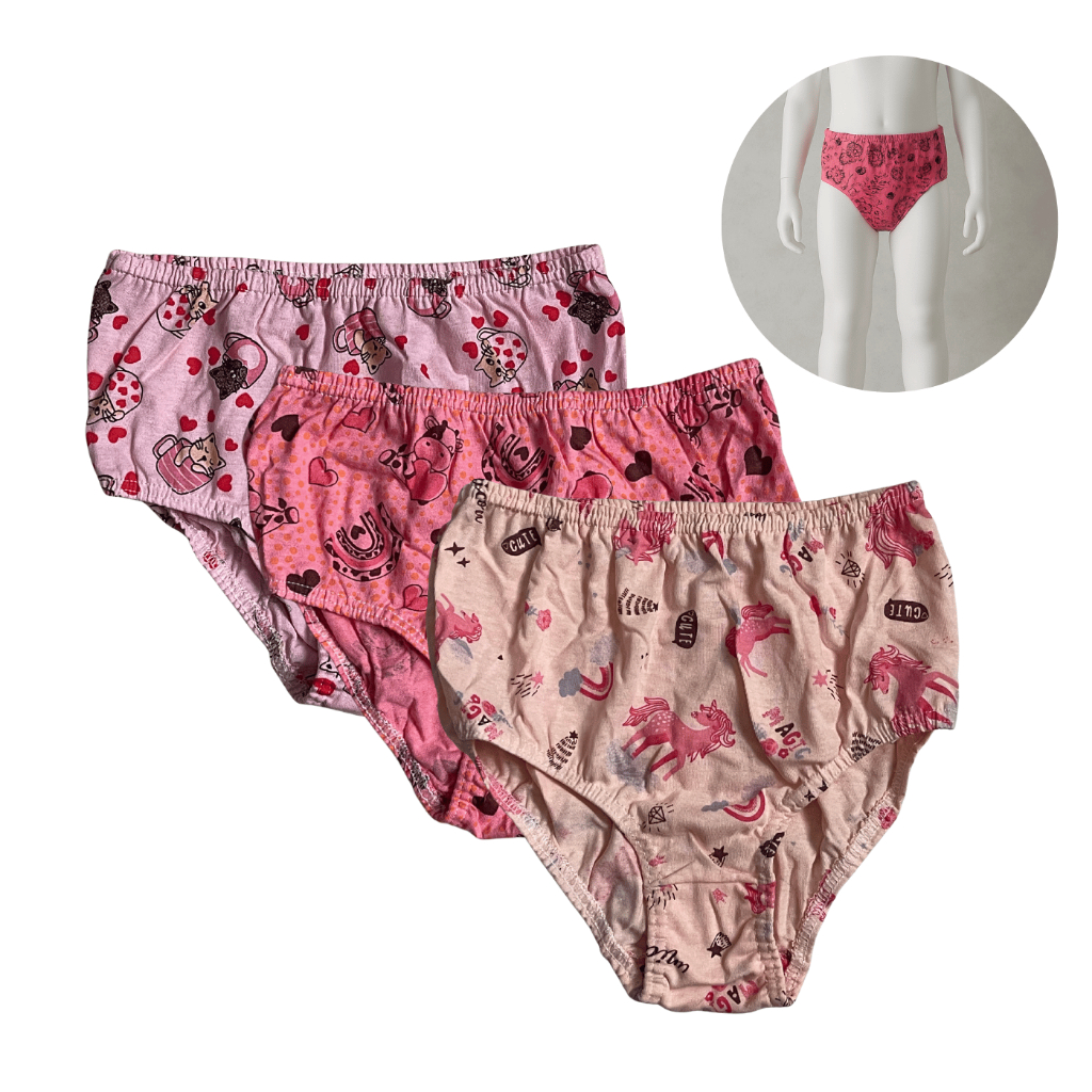 Kit 3 Calcinhas Kellynha Infantil Juvenil Estampadas Tamanho 14 100% Algodão Confortável