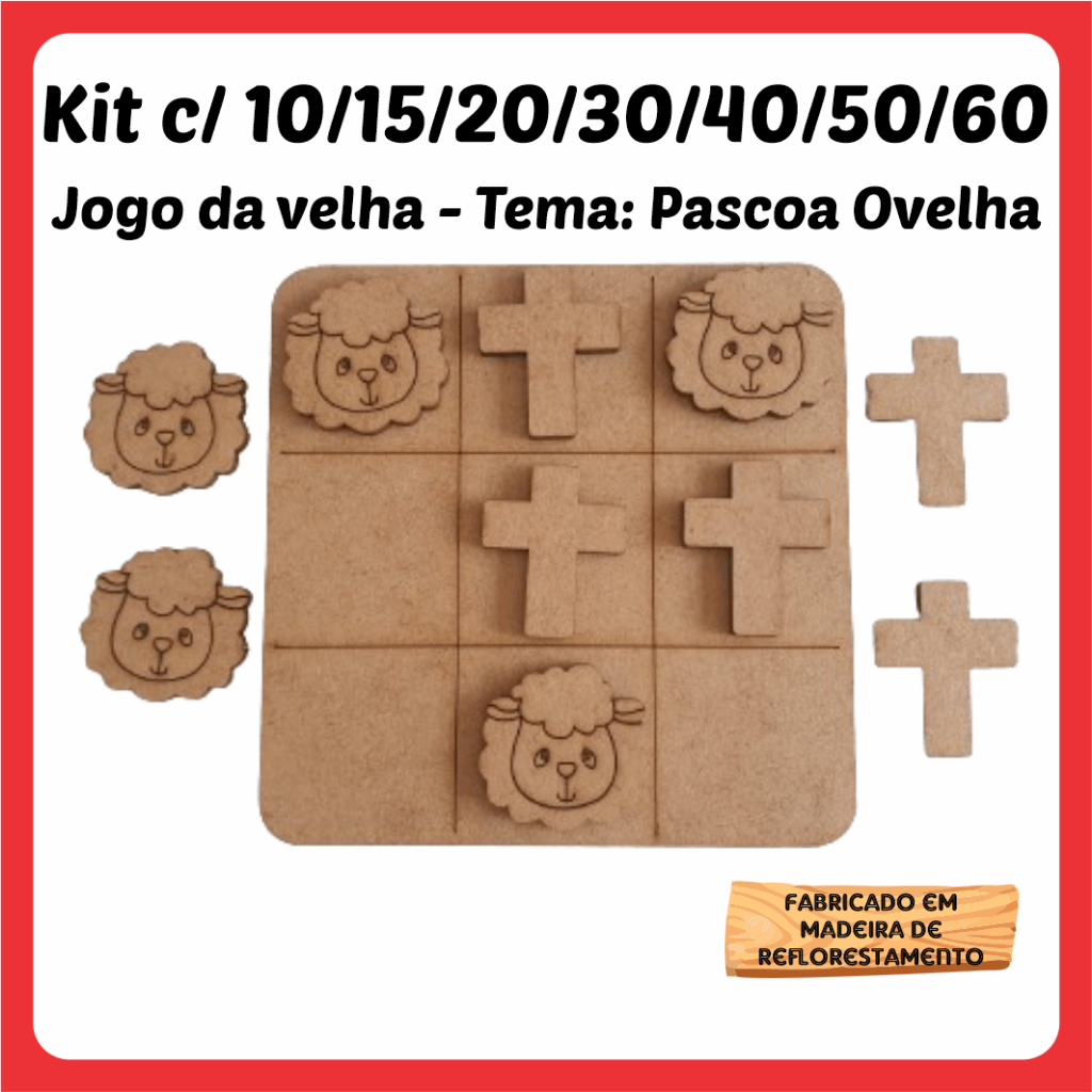 Kits Jogos da velha Ovelha Igreja Cruz Pascoa Jesus Cristo MDF 10cm brinquedo presente lembrancinha