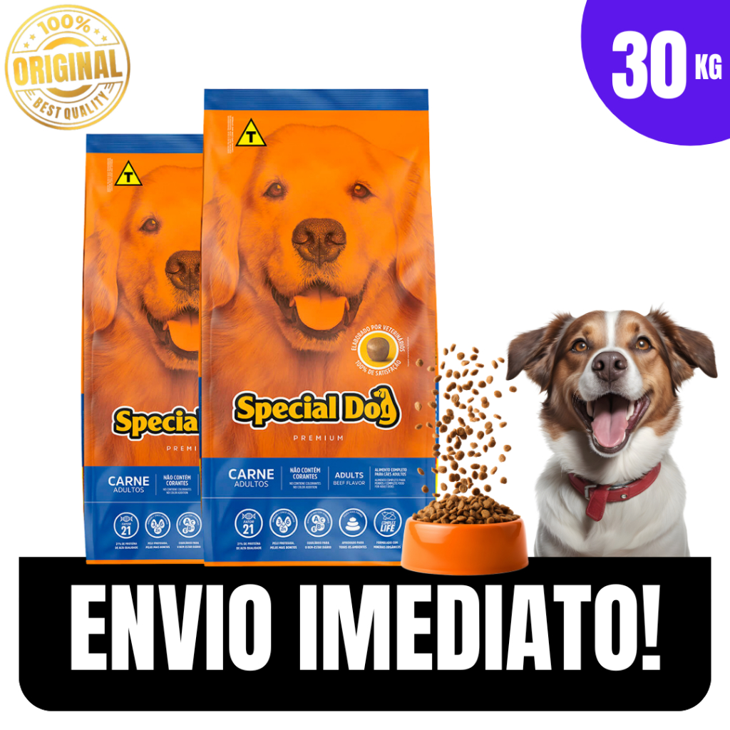 Ração p/ Cães Special Dog 15/30kg Carne Adultos minerais orgânicos e vitaminas - Envio Imediato em Oferta na Shopee
