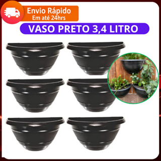 Kit 10 Vaso de Parede Meia Lua 3,4L Grande Preto de Plastico Flores e Plantas Resistente em Oferta na Shopee