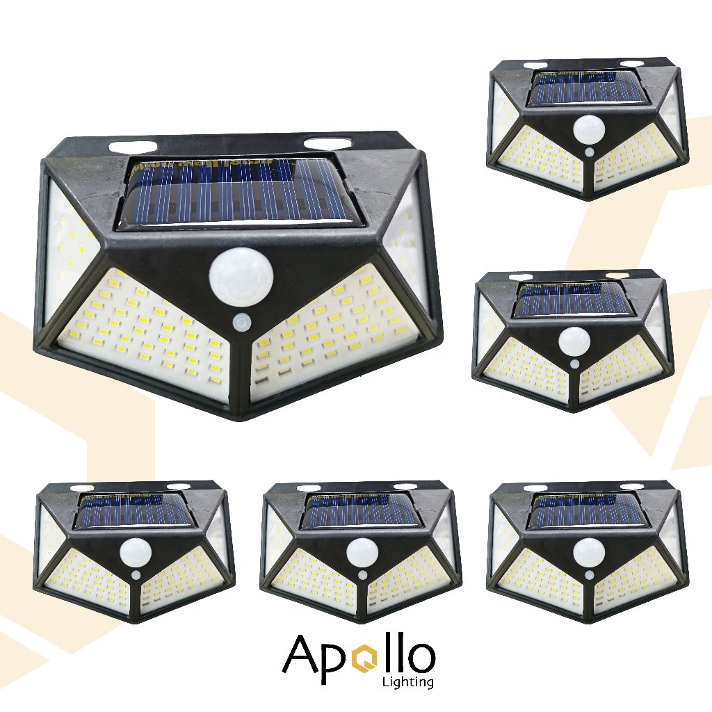 kit 6un Luminária Solar Parede 100 Led Sensor Presença Com 3 Funções Refletor Arandela Refletor