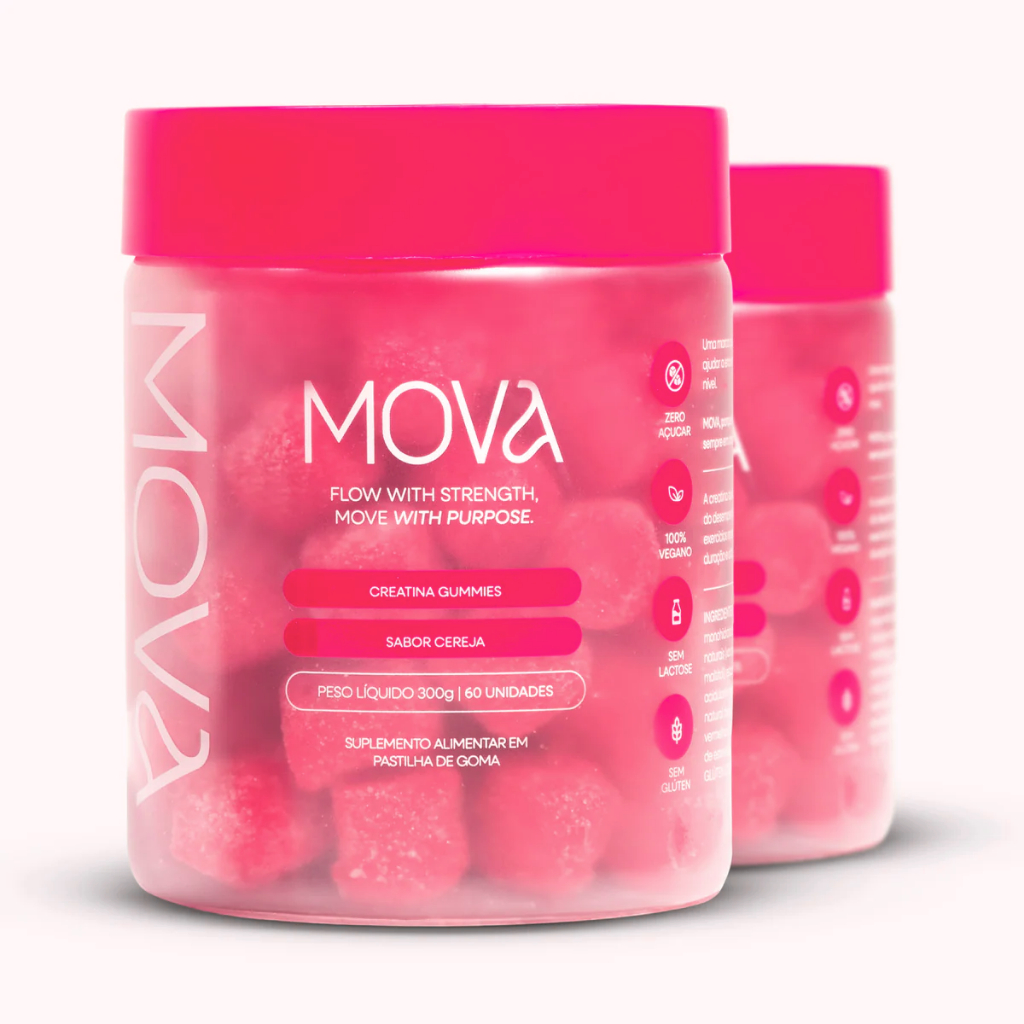 2x Creatina Monohidratada Em Goma | Sabor Cereja | Zero Açúcar | 120 Unidades | Mova em Oferta na Shopee