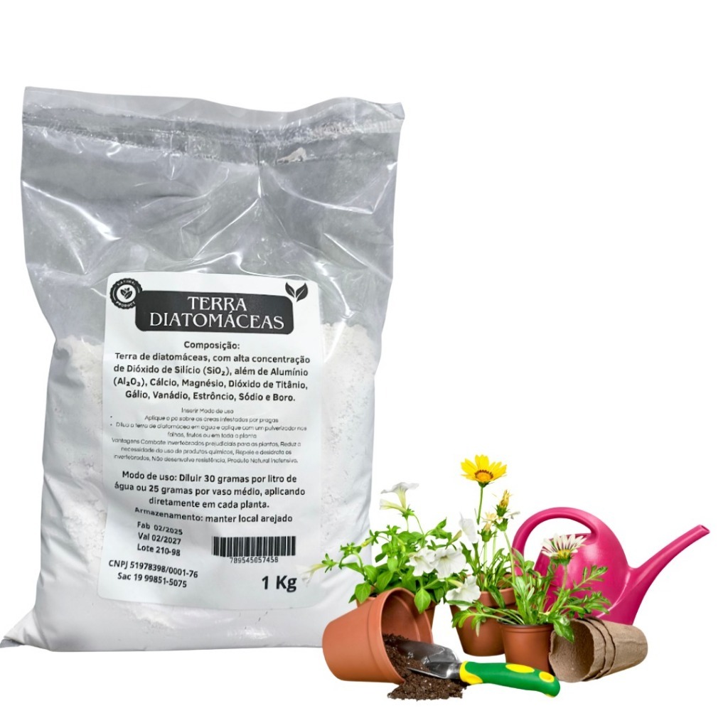 Kit Terra de Diatomáceas 2 a 3kg Fertilizante Para Plantas Flores Rosa Do Deserto Suculenta