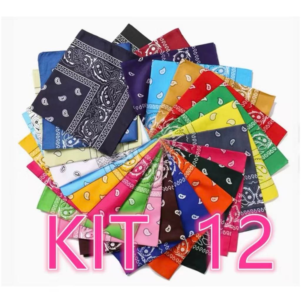 Kit 12/6/3/1 Bandanas Lenço Estampada 55*55cm  (*6 CORES DISPONÍVEIS NO DESCRIÇAO*)
