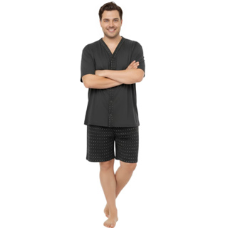 Pijama Plus Size Masculino Botão Blusa Manga Curta E Shorts em Oferta na Shopee