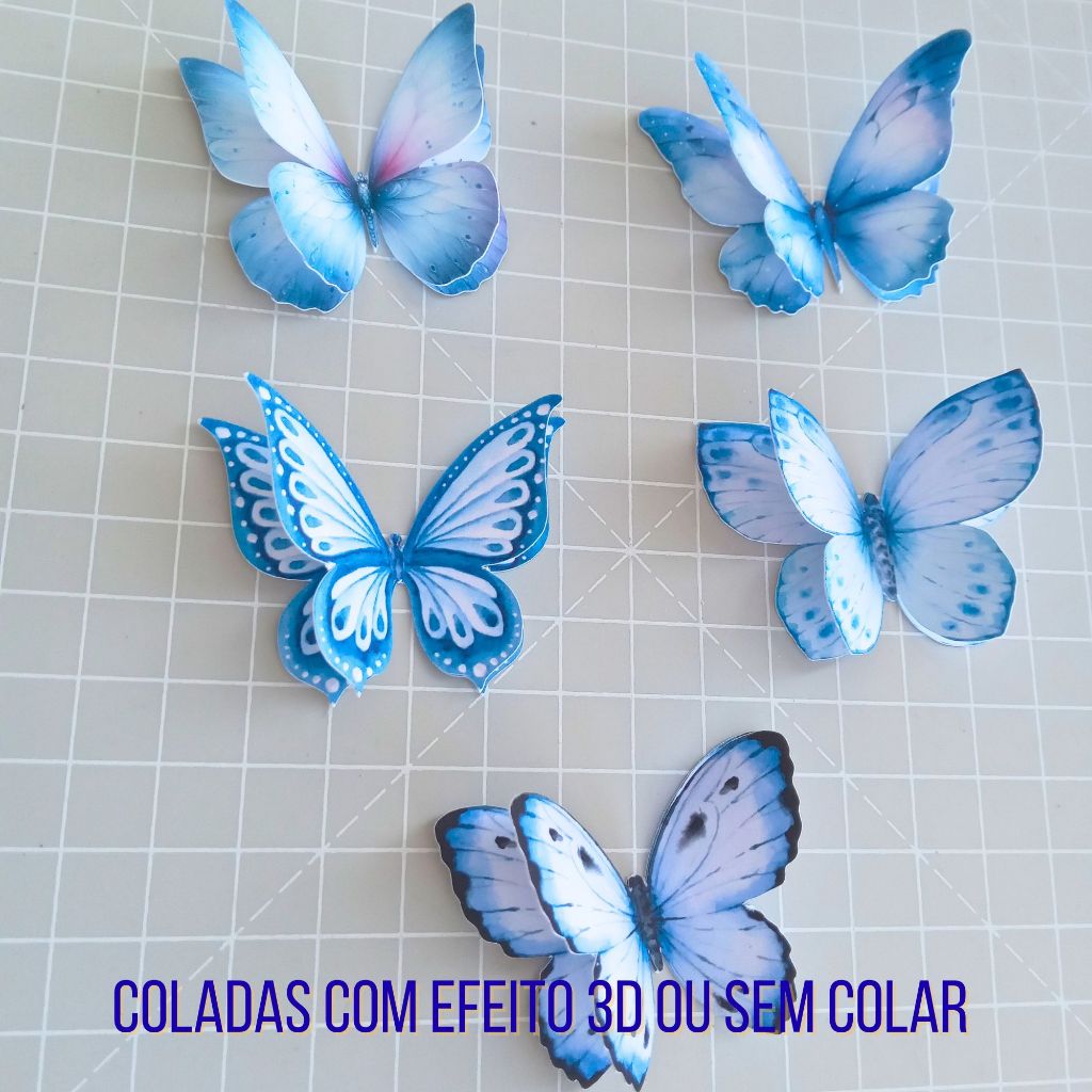B07| ENVIO IMEDIATO | Borboletas 3D de Papel | Azul Aquarela  | 4cm | | Kit 25 a 100 | Decoração de festa em Oferta na Shopee