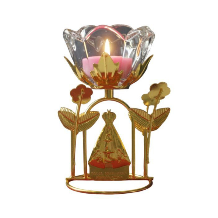 Castiçal Nossa Senhora Aparecida Dourado com Vela Enfeite Porta Vela Decorativo