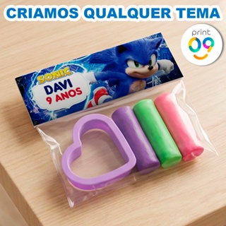 Massinha Com Cortador de Plástico Personalizado Festa Infantil Diversos Temas Sonic em Oferta na Shopee