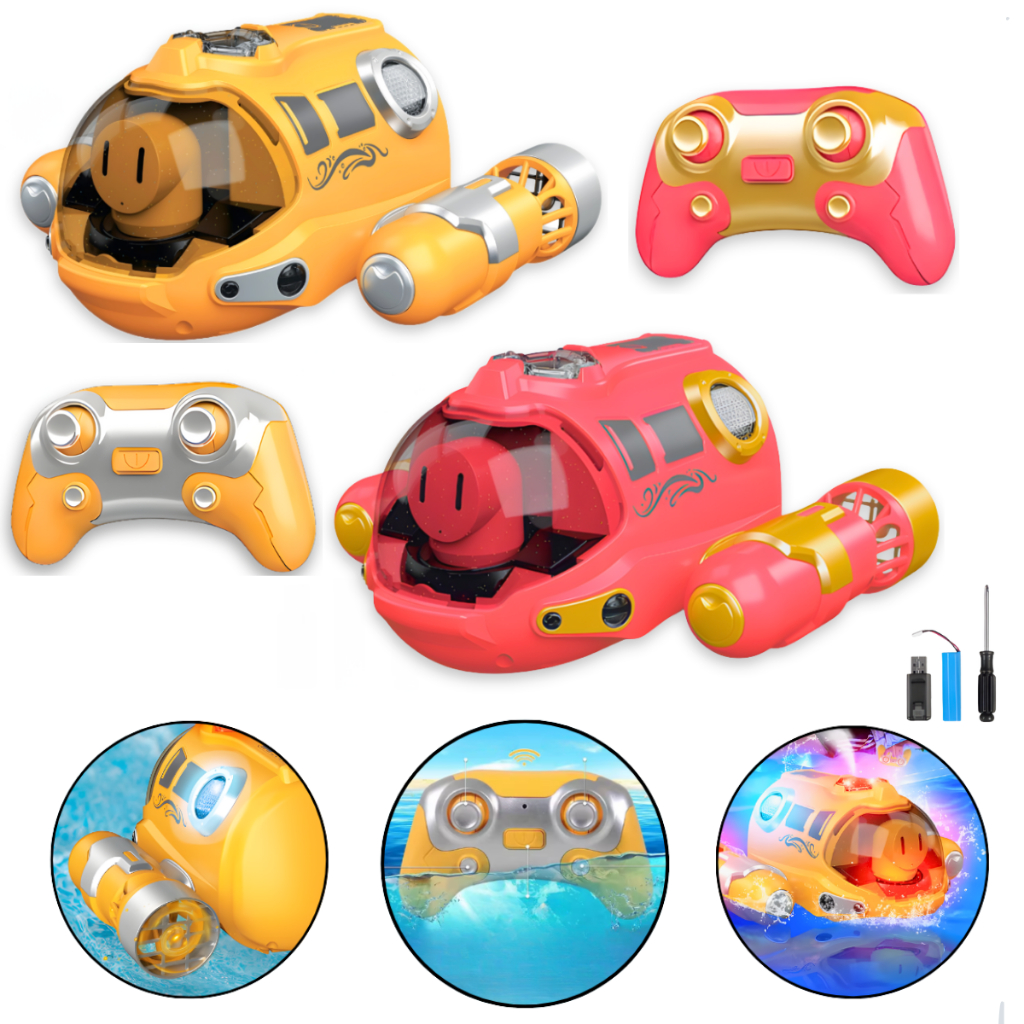 Submarino Infantil Brinquedo Praia Piscina Verão Controle Remoto A Prova D´água Luz Giro 360° Natal