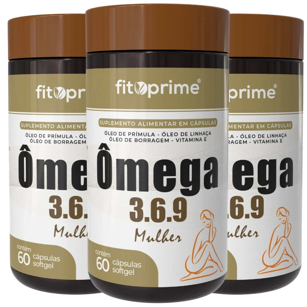 Kit 3x Ômega 3 6 9 Mulher óleo de Prímula Linhaça Borragem e Vitamina E Fonte de Ácidos Graxos