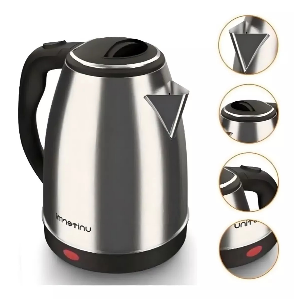 Chaleira Elétrica Unitermi 1,8L Inox Polido 110V – Ferve Rápido, Base 360°, Desligamento Automático, 1200W