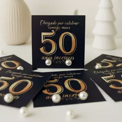 Kit Tag Comemorativa com Brincos 6mm – Celebração Especial dos Meus 50 Anos 5x5