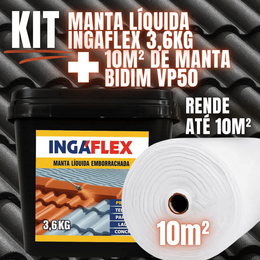 KIT MANTA LÍQUIDA 3,6KG + BIDIM 10M IMPERMEABILIZANTE TELHADO LAJE ANTI INFILTRAÇÃO PROTEÇÃO PREMIUM
