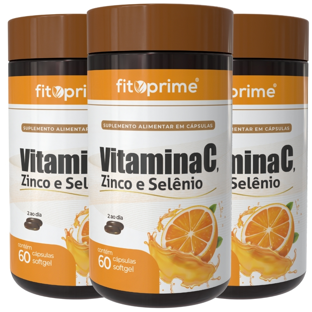 Kit 3 Vitamina C 1000mg com Zinco e Selênio Fitoprime Suplemento Alimentar 60 Cápsulas