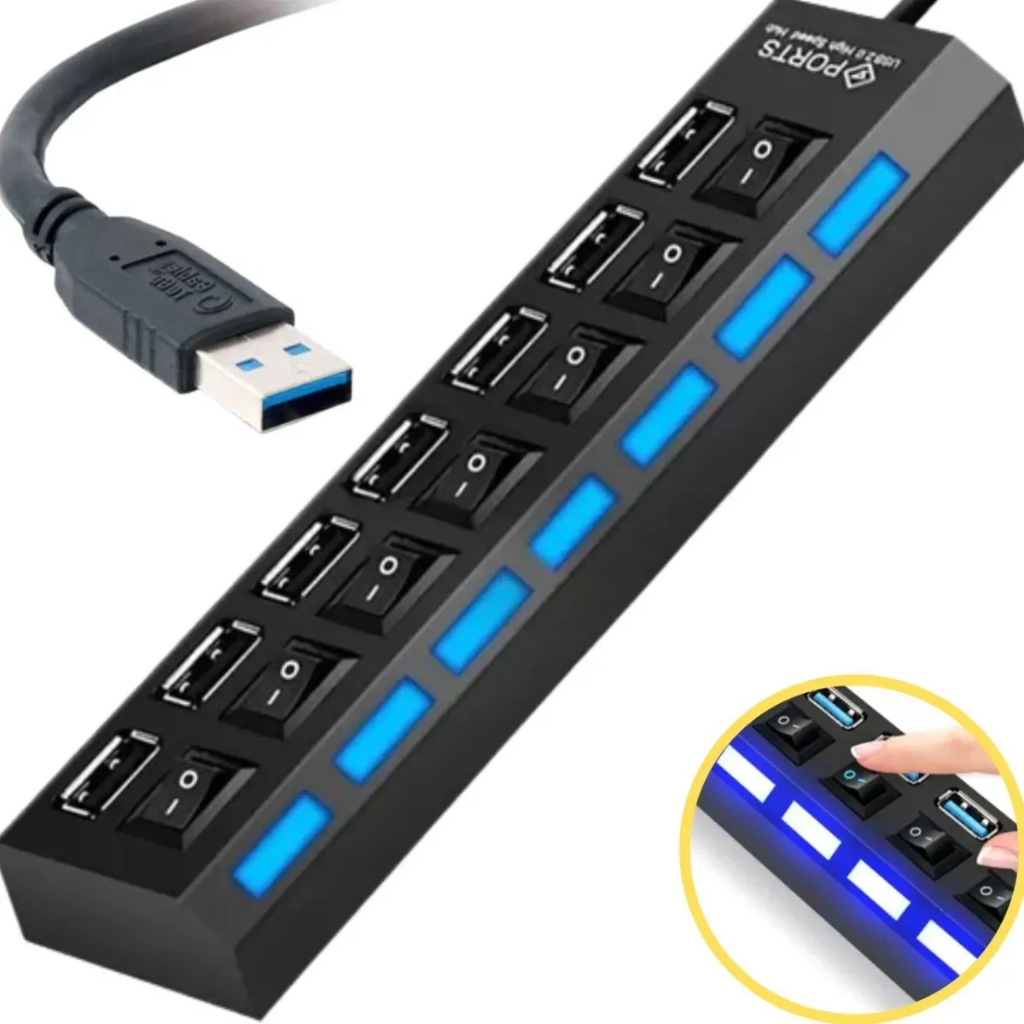 Hub Usb 7 Portas Usb 2.0 Tv Pendrive Mouse Teclado Adaptador