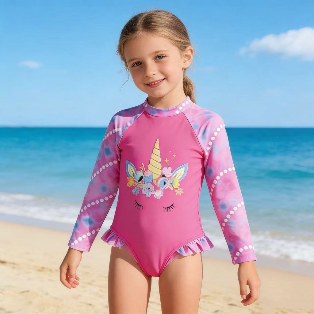 kit 2: Bolsa de natação infantil à prova d'água com Maiô Infantil Menina Manga Longa Proteção Uv 50