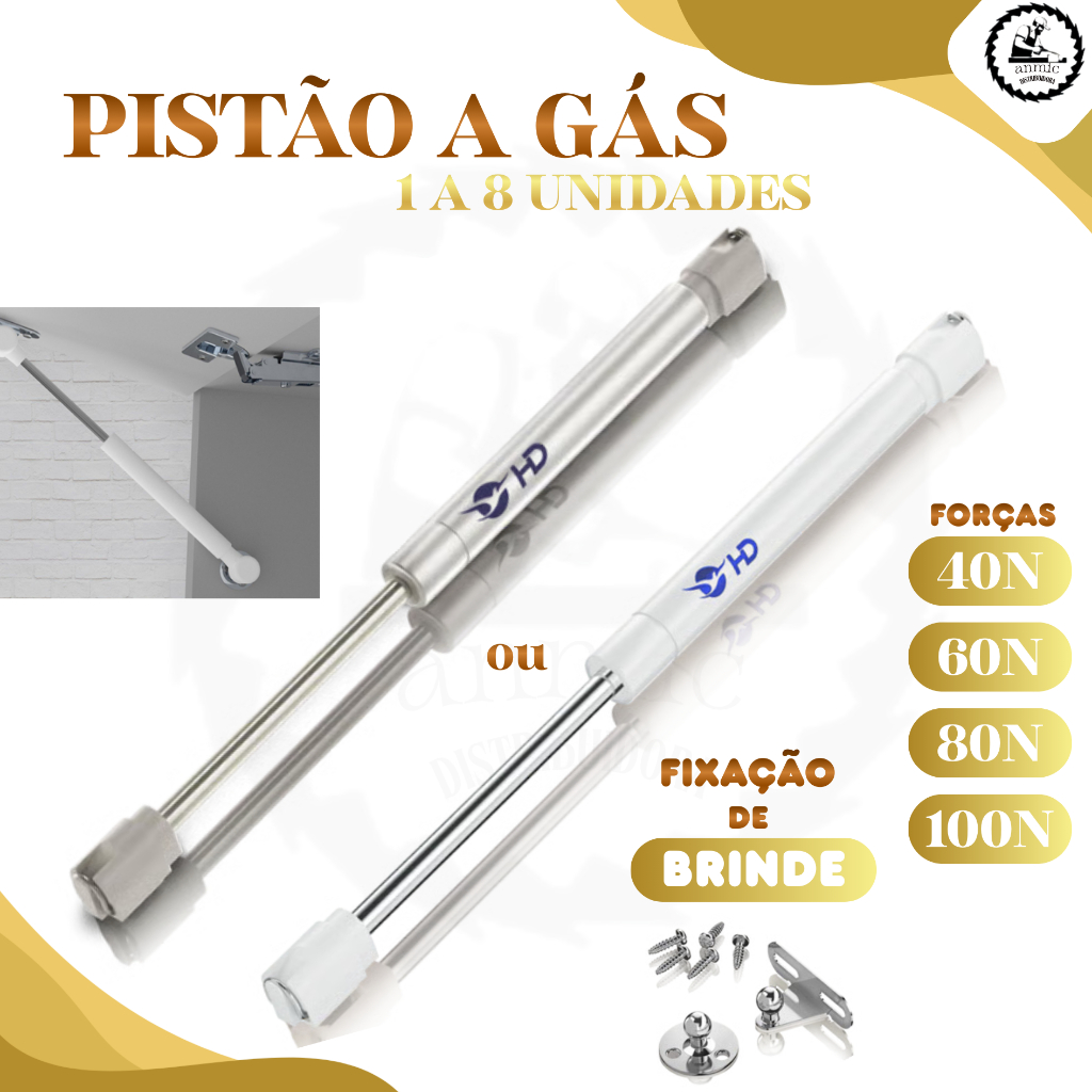 Kit 1 a 8 Pistão Amortecedor A Gás P/ Porta de Armário e Móveis 40N/60N/80N/100N abre p/ cima em Oferta na Shopee