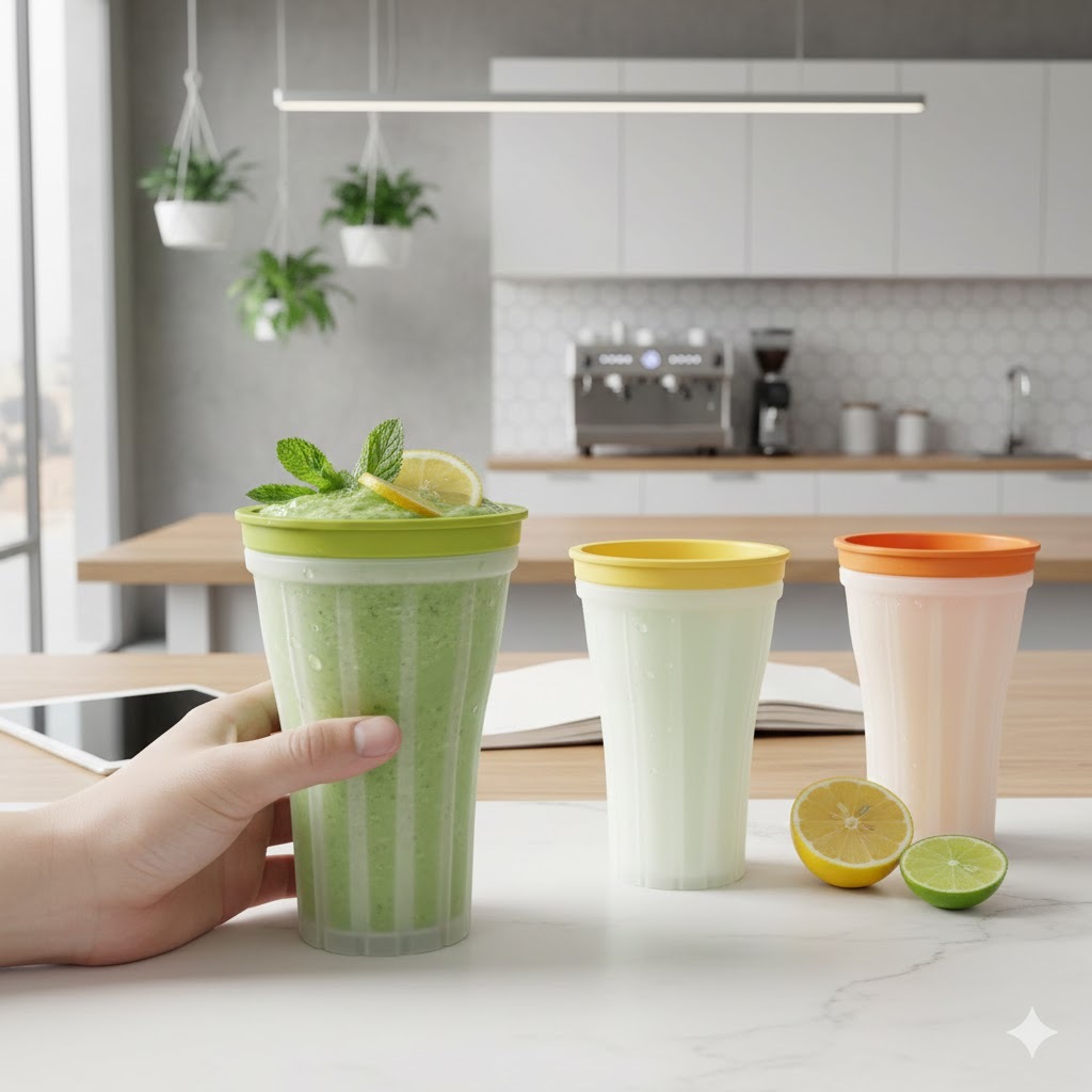 Forma De Gelo Smoothie Copo Com Tampa Silicone Plástico Mini Triturador Copo Gelo Redondo Flexível