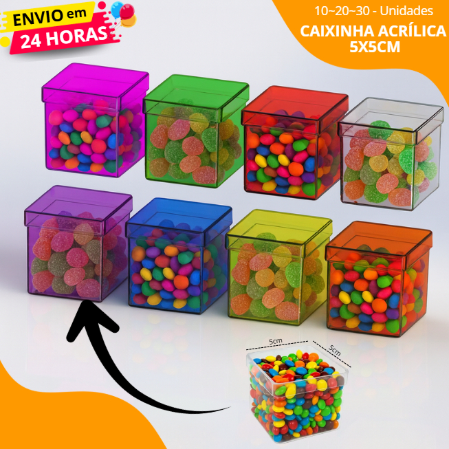Kit Festa 10~20~30 Caixinha Acrílica 5x5cm Para Lembrancinha Surpresa Decoração Aniversário