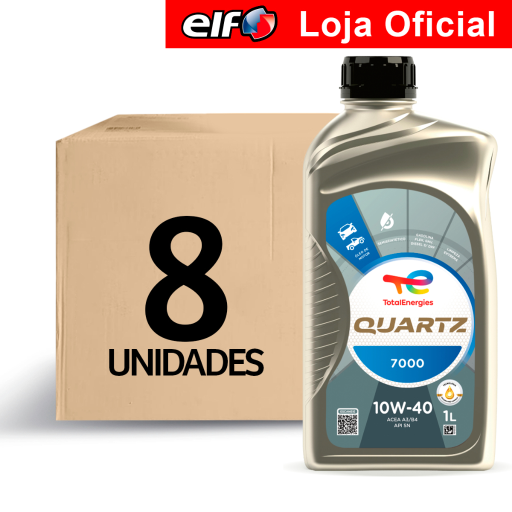 Kit 8 Óleos Semi Sintético 10W-40 Quartz 7000 ACEA A3/B4 e API SN TotalEnergies