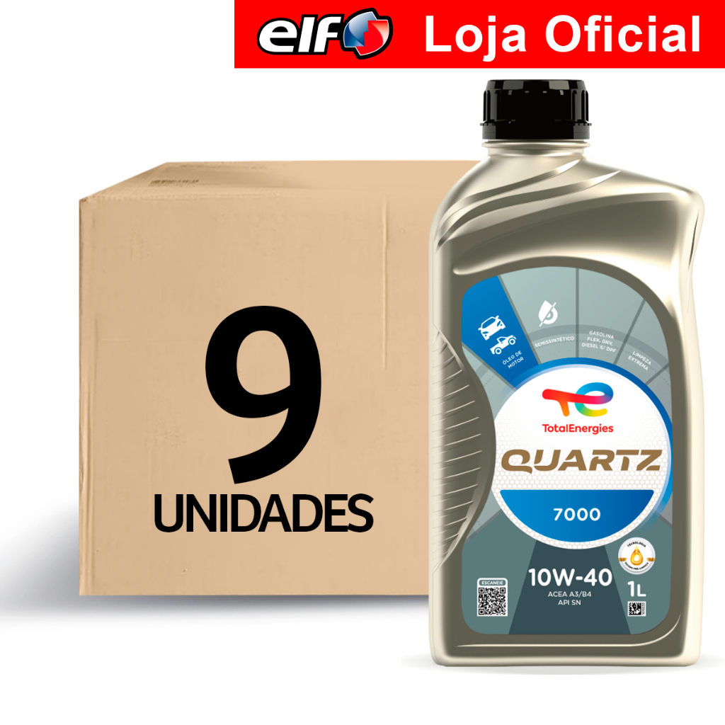 Kit 9 Óleos Semi Sintético 10W-40 Quartz 7000 ACEA A3/B4 e API SN TotalEnergies