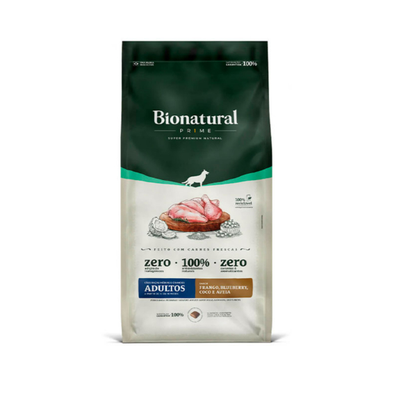 Ração Bionatural Prime para Cães Adultos de Raças Médias e Grandes Sabor Frango, Blueberry, Coco e Aveia 15 kilos