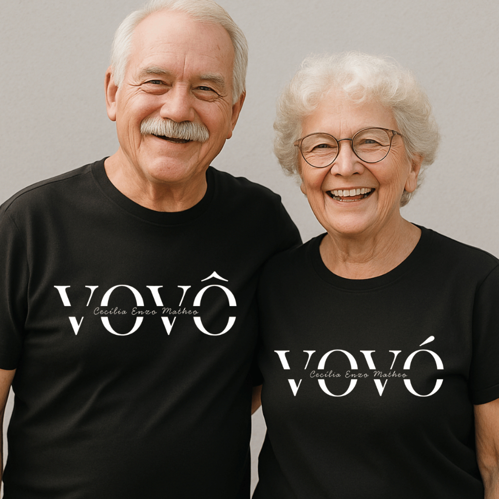Kit 2 Camisetas Personalizadas VOVÓ E VOVÔ | Personalize NOMES 100% Algodão Premium P ao G5 - PLUS SIZE