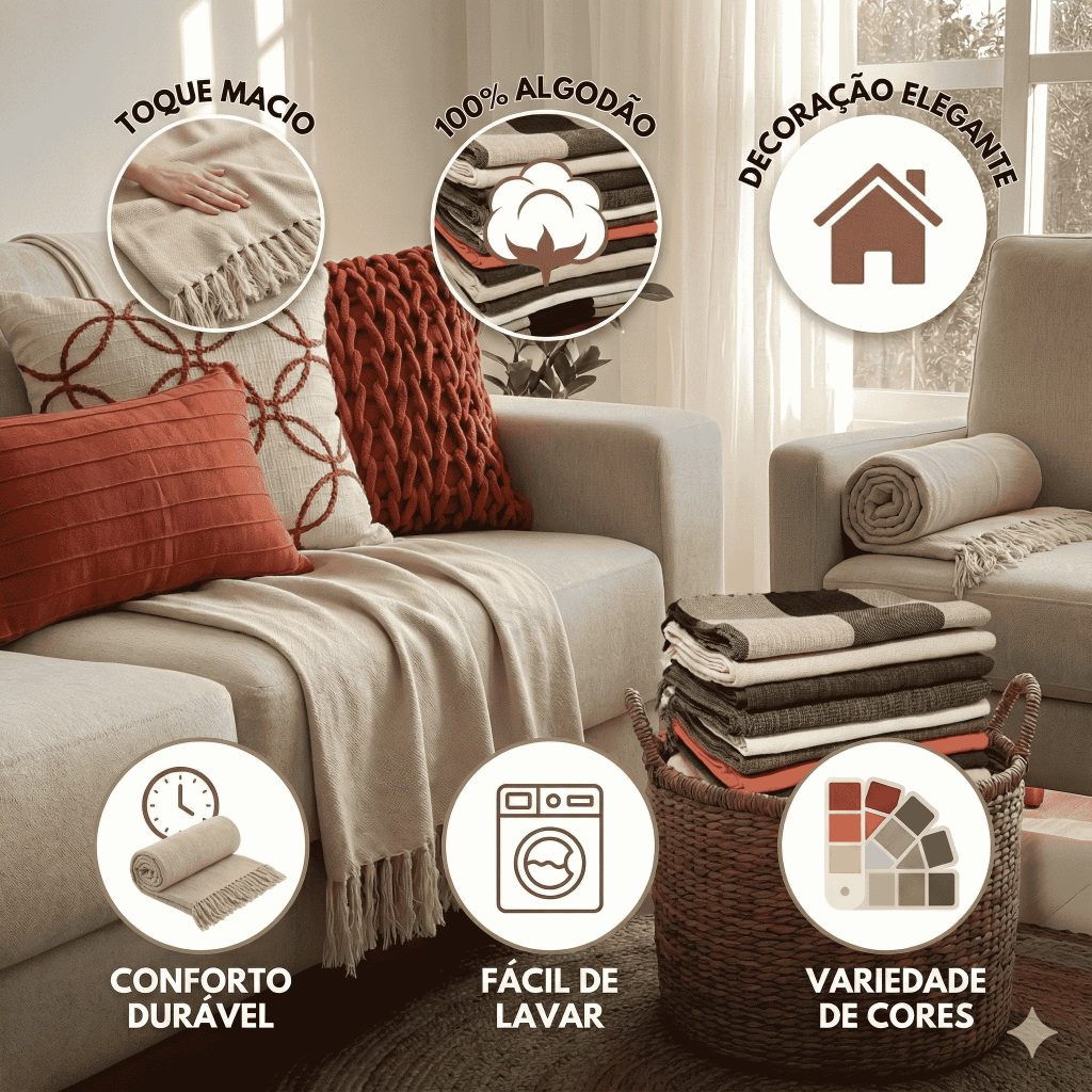 Manta Sofá Grande 2,40x1,80 100% Algodão Decorativa Capa Protetor Sofá Peseira Cama Super King