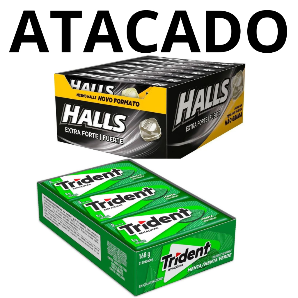 Halls Extra Forte e Trident Menta Verde Kit Com 2 Displays 21 Un Cada Refrescância Garantida Páscoa