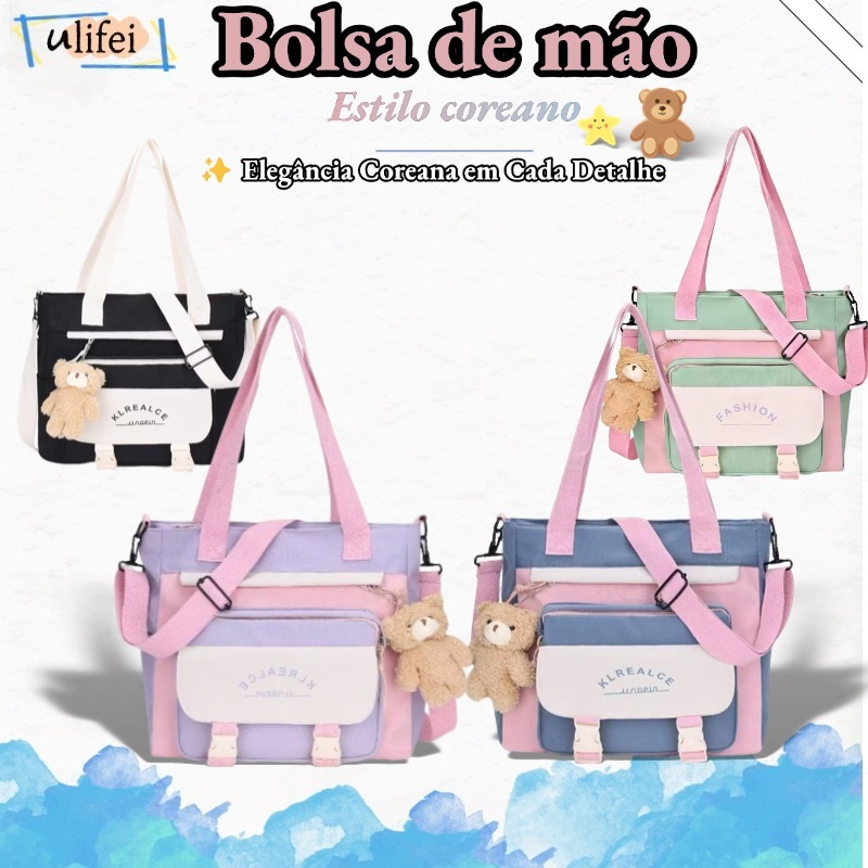 Bolsa Transversal Vistoso Bag de Ombro Coreana Escolar Infantil + Ursinho Bolsa de mão Impermeável em Oferta na Shopee