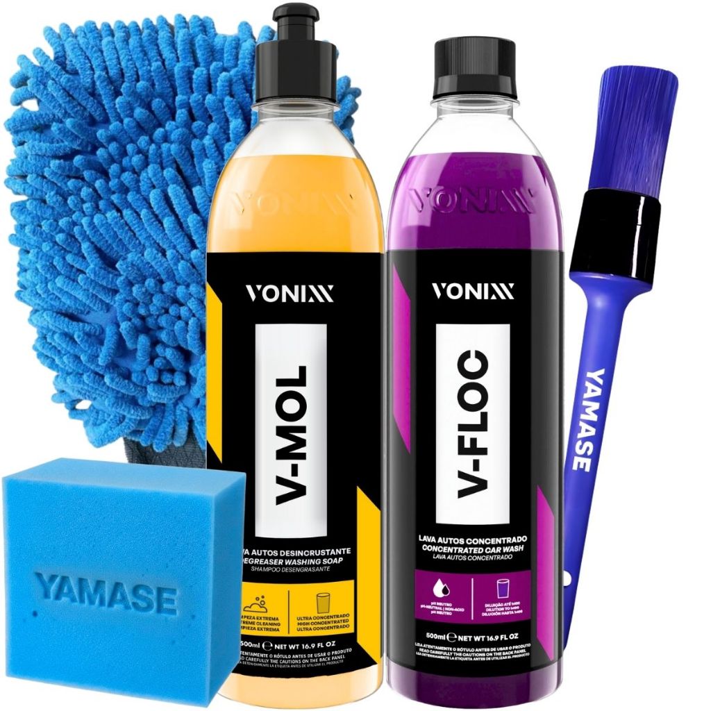Kit Shampoo Automotivo Vonixx Produto para Lavar Moto Carro V-Floc e V-Mol Desincrustante Luva de Microfibra e Pincel em Oferta na Shopee