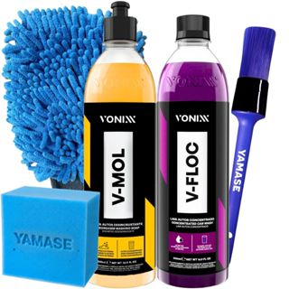 Kit Shampoo Automotivo Vonixx Produto para Lavar Moto Carro V-Floc e V-Mol Desincrustante Luva de Microfibra e Pincel em Oferta na Shopee