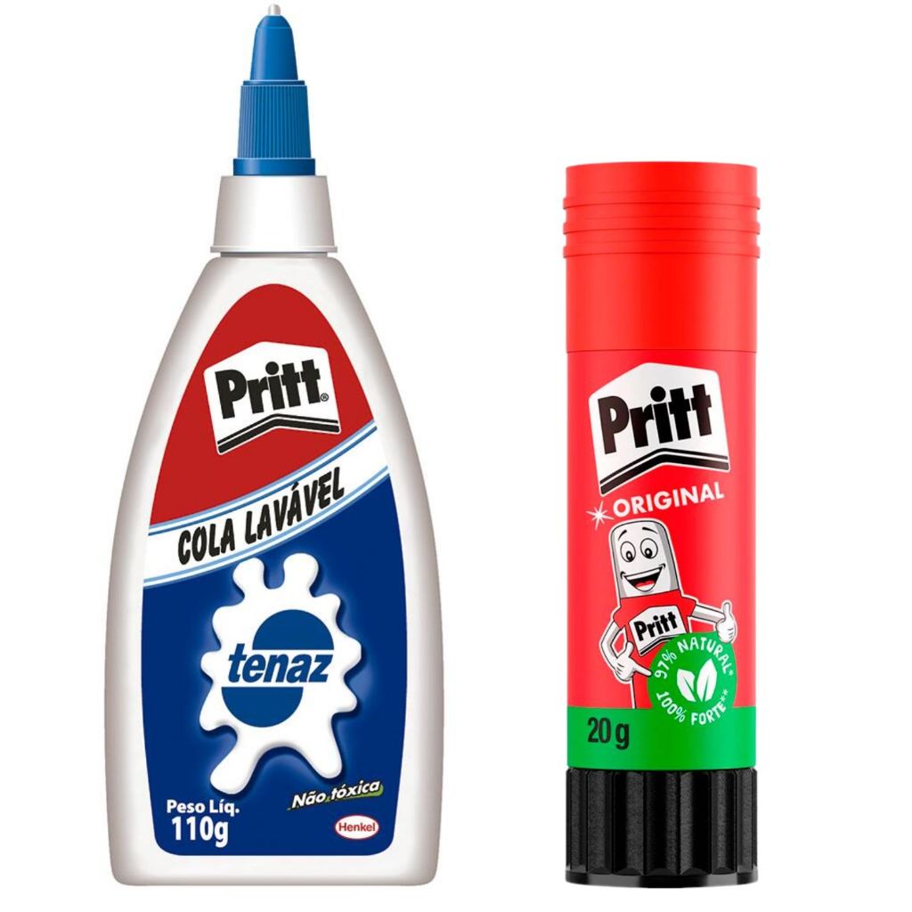 Kit 1 Cola Escolar Tenaz 110g + 1 Cola Bastão Pritt 20g em Oferta na Shopee