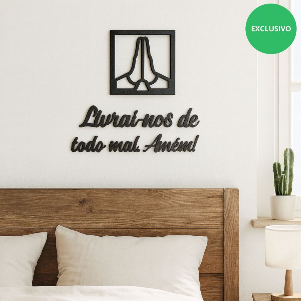 Kit Quadro Religioso Oração +Frase de Parede Livrai-nos de todo mal. Amém! Decorativo Cabeceira sala