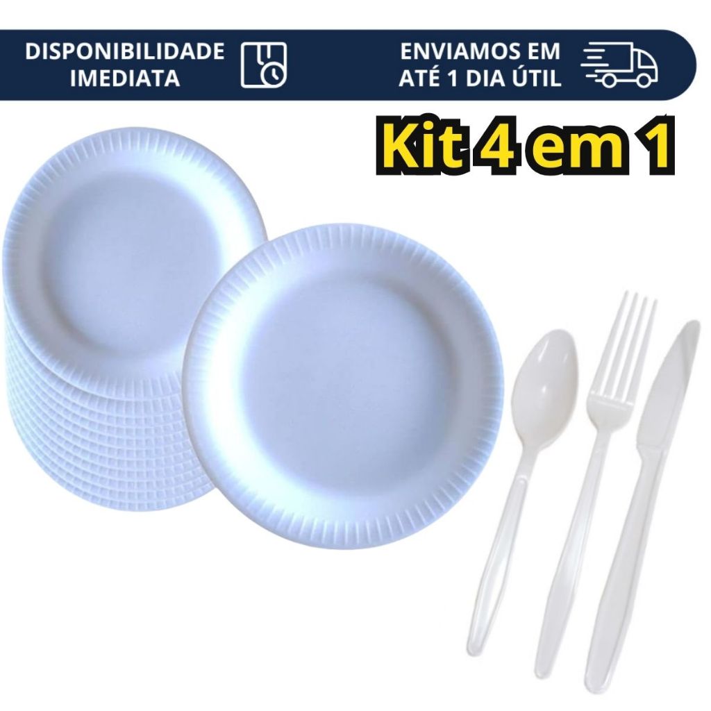50 Kit Descartável Prato de Isopor + Garfo + Faca + Colher Resistentes e Práticos - Envio Imediato em Oferta na Shopee