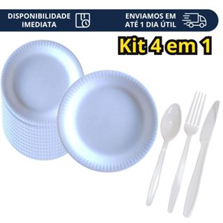 50 Kit Descartável Prato de Isopor + Garfo + Faca + Colher Resistentes e Práticos - Envio Imediato em Oferta na Shopee