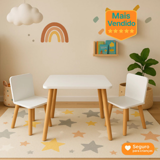 Mesa Infantil com Cadeira em MDF 60x60 Ideal para Atividades, Estudos e Brincadeiras Móvel Casa em Oferta na Shopee