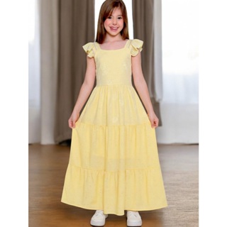 Vestido Longo Juvenil em Tecido Duna com Brilhos Festa Casual Meninas em Oferta na Shopee