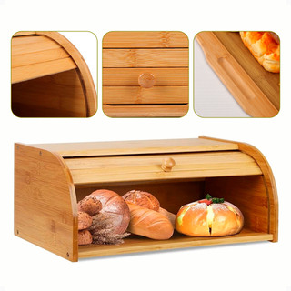 Porta Pão Com Tampa Retratil Em Bambu Armazenamento De Paes 40X27X16CM