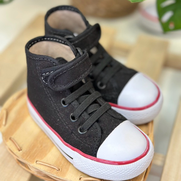 Tênis Menino Infantil All Star Word Colors Cano Alto Preto Unissex com Velcro cadarço Invisível